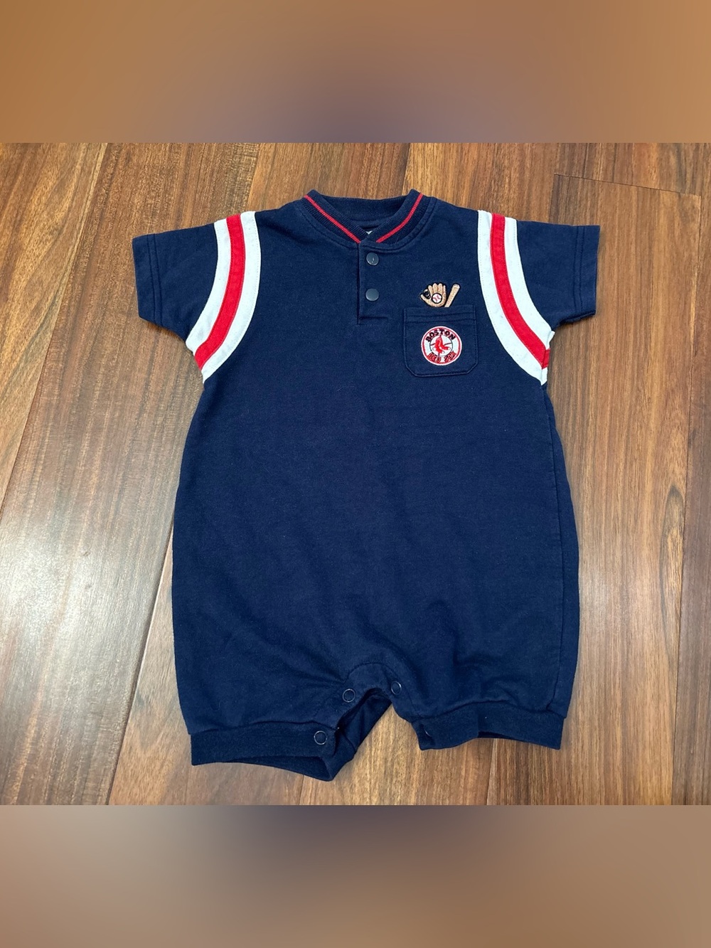MLB Vintage Boston Red Sox Embroidered Navy Short Sleeve Romper